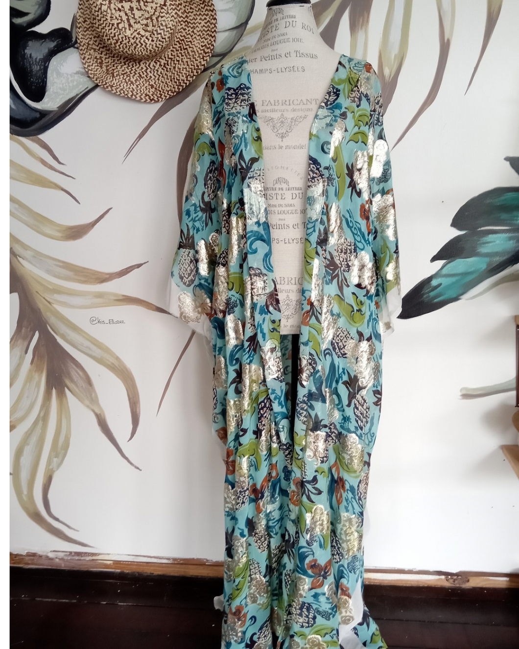 Kamala Kaftan in Aqua Pineapple Print